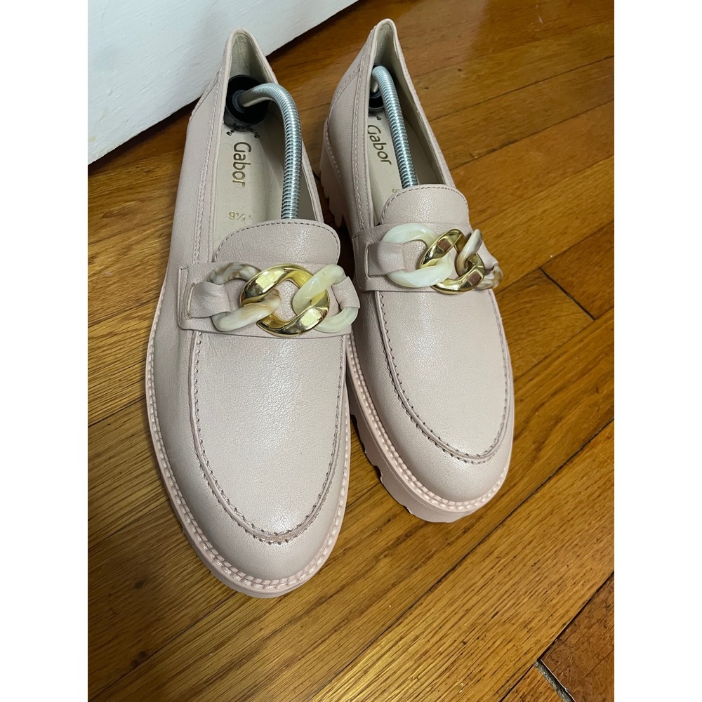 Gabor Women's Loafers UK Size‎ 9.5 Pink Leather Chunky Chain Y2K Slip On Shoes